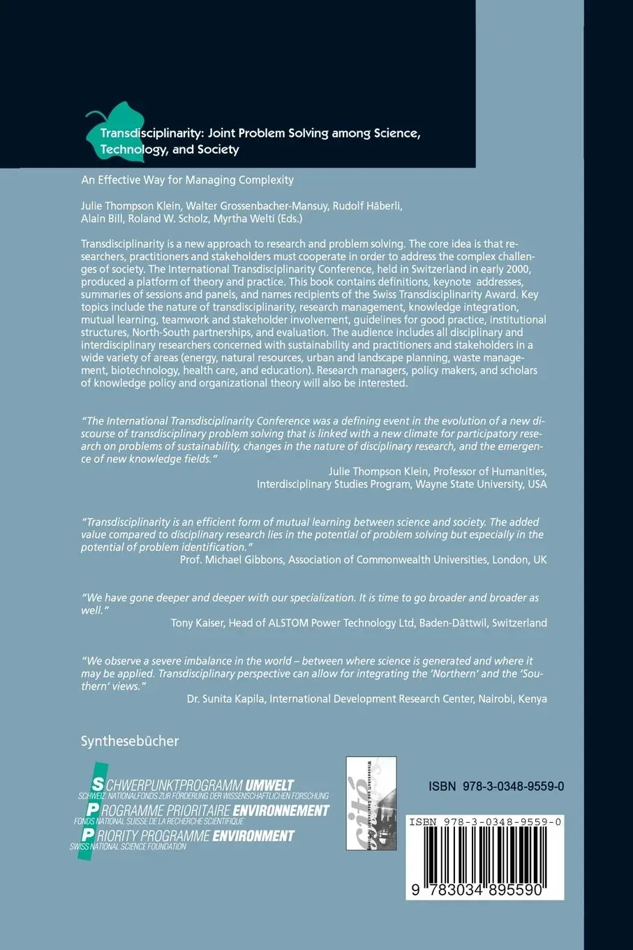 Rückseite: 9783034895590 | Transdisciplinarity: Joint Problem Solving among Science,...