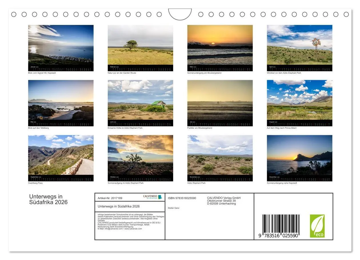 Bild: 9783516025590 | Unterwegs in Südafrika 2026 (Wandkalender 2026 DIN A4 quer),...