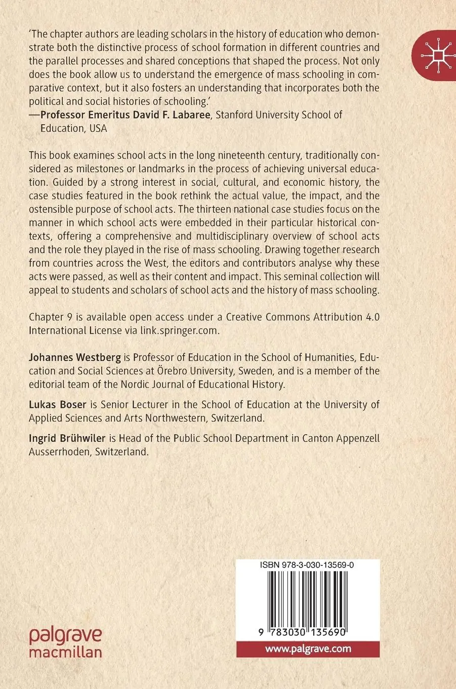Rückseite: 9783030135690 | School Acts and the Rise of Mass Schooling | Johannes Westberg (u. a.)