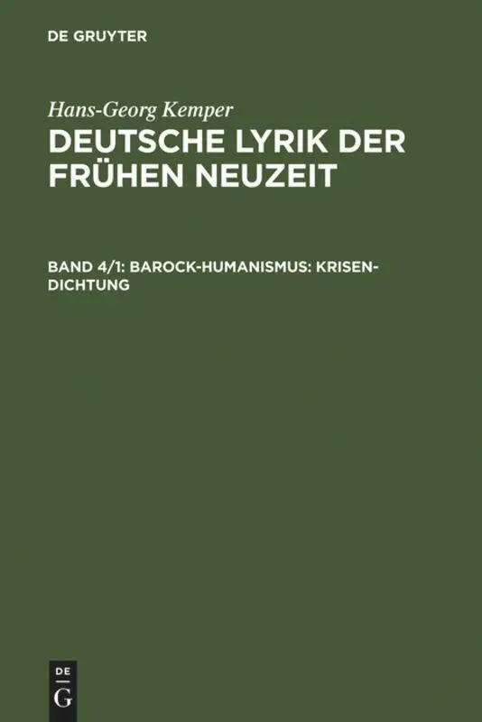 Cover: 9783484105690 | Barock-Humanismus: Krisen-Dichtung | Hans-Georg Kemper | Buch | X