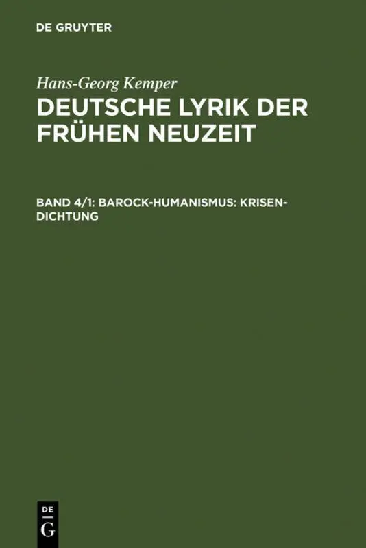 Cover: 9783484105690 | Barock-Humanismus: Krisen-Dichtung | Hans-Georg Kemper | Buch | X Cover: 9783484105690 | Barock-Humanismus: Krisen-Dichtung | Hans-Georg Kemper | Buch | X