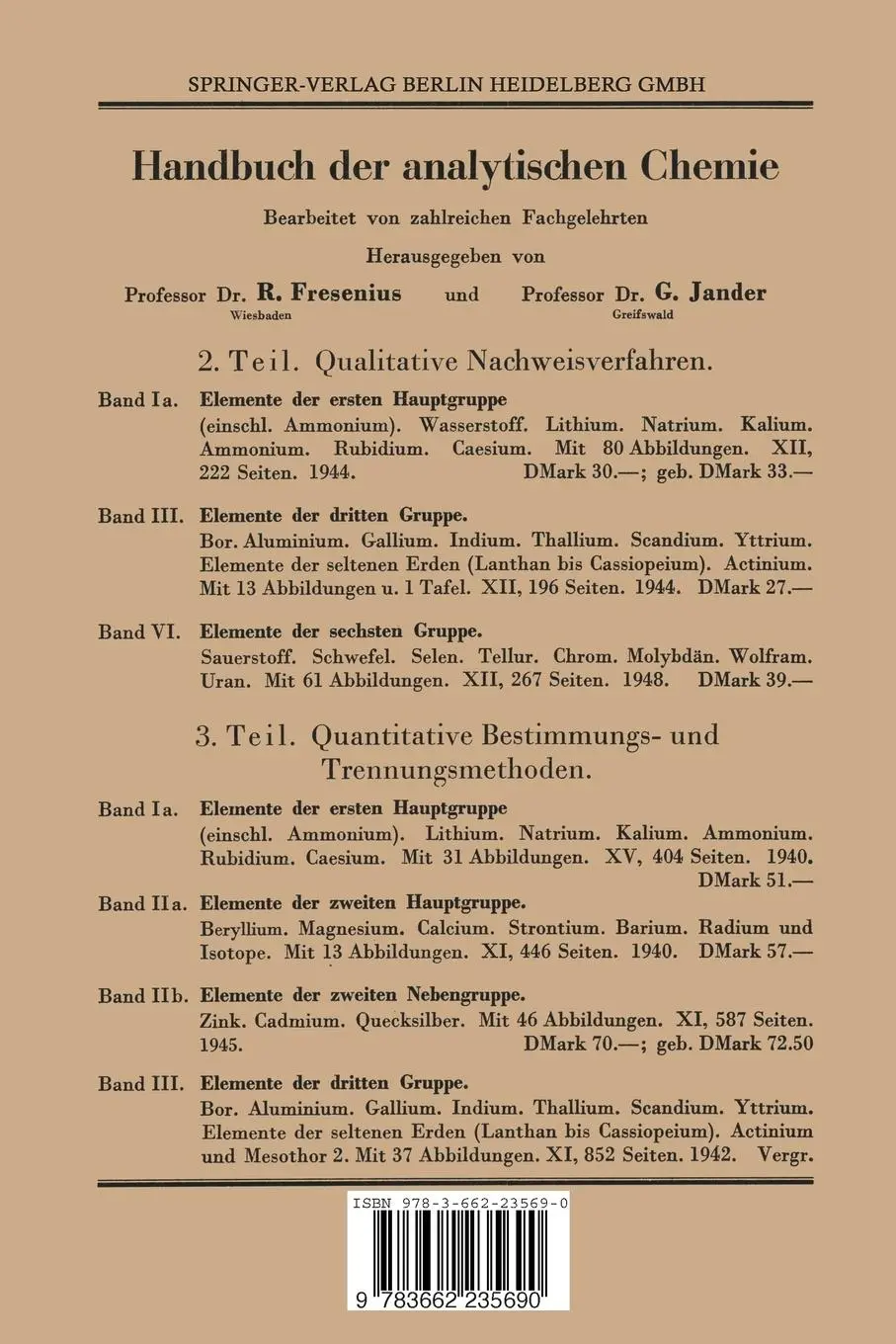 Rückseite: 9783662235690 | Elemente der Achten Hauptgruppe | Heinrich Kahle (u. a.) | Taschenbuch