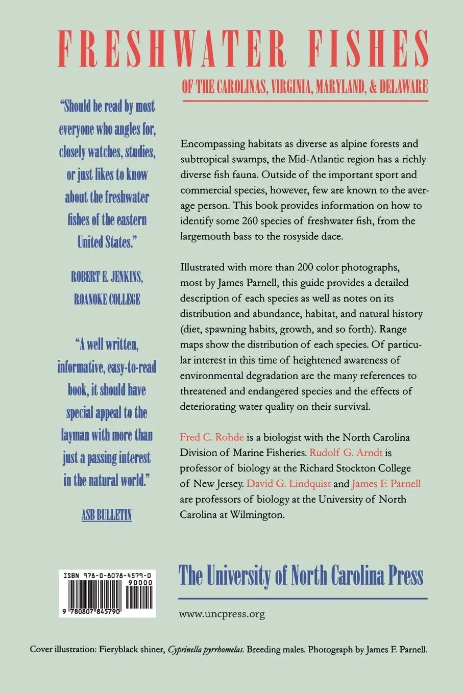 Rückseite: 9780807845790 | Freshwater Fishes of the Carolinas, Virginia, Maryland, and Delaware