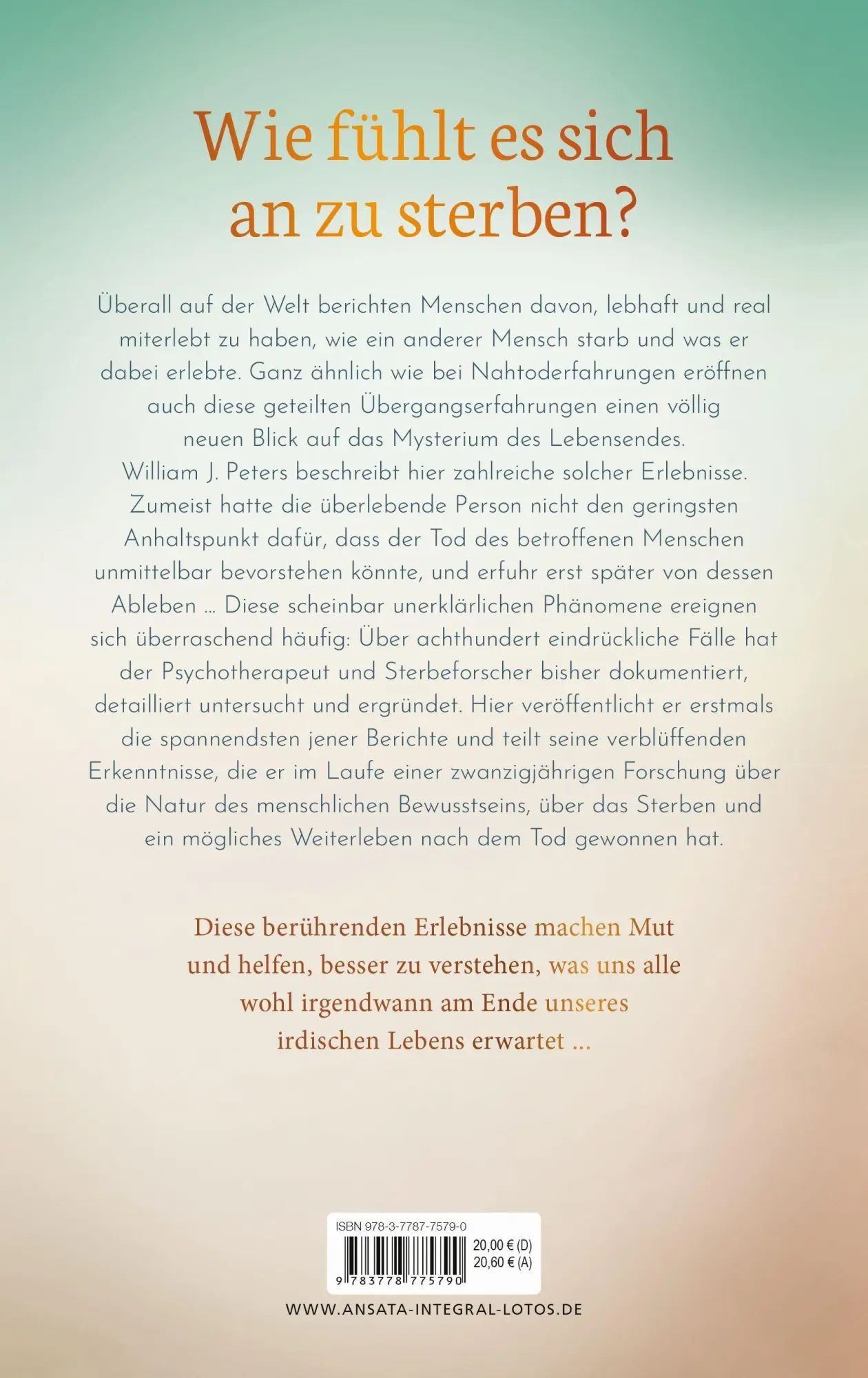 Bild: 9783778775790 | An der Schwelle zur Unendlichkeit | William Peters (u. a.) | Buch