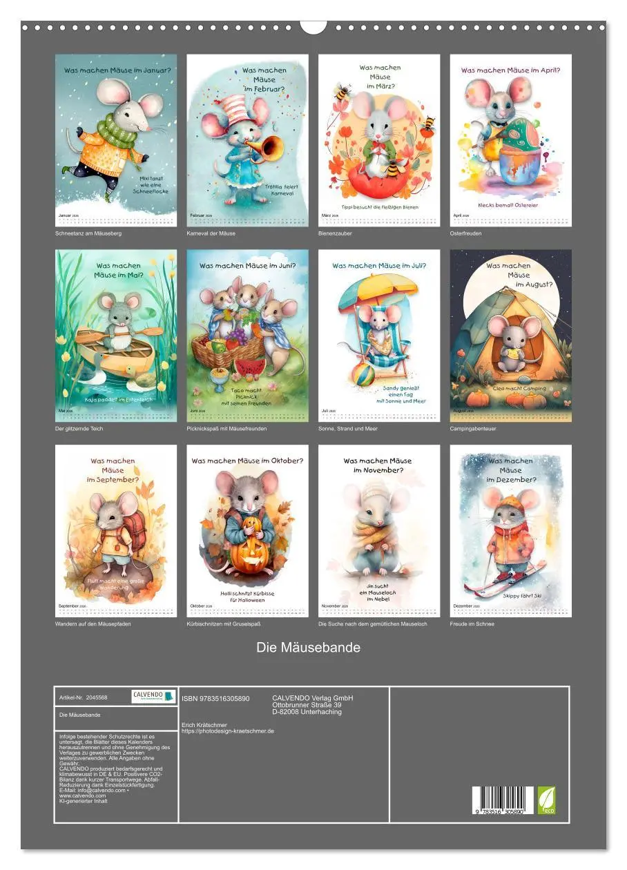 Bild: 9783516305890 | Die Mäusebande (Wandkalender 2026 DIN A2 hoch), CALVENDO...