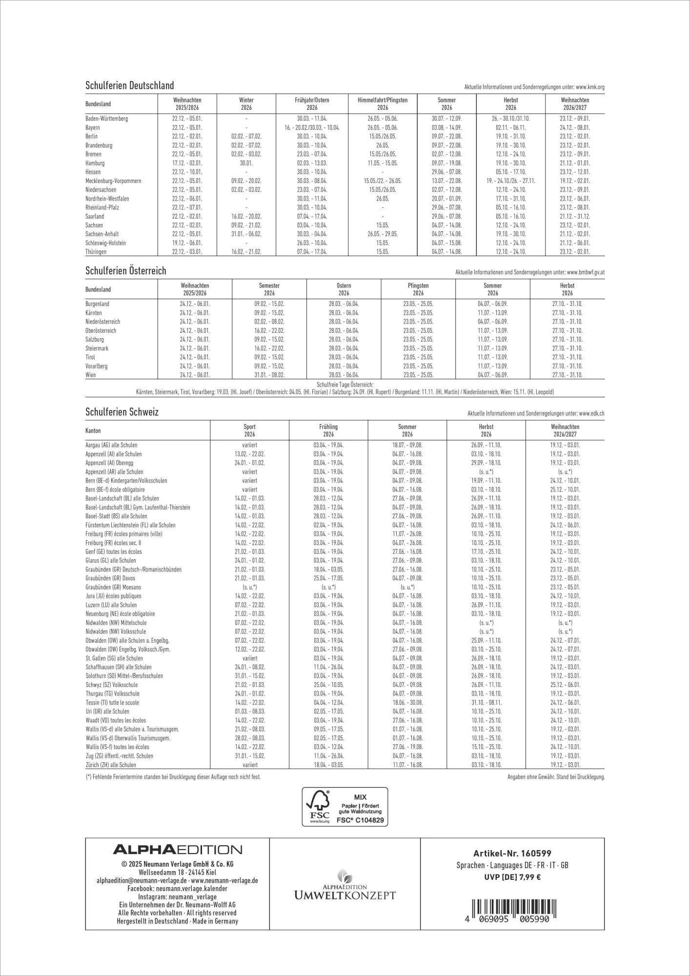 Rückseite: 4069095005990 | Kreativ-Kalender A4 weiß 2026 - 21 x 29,7 - Foto, Malen, Basteln -...