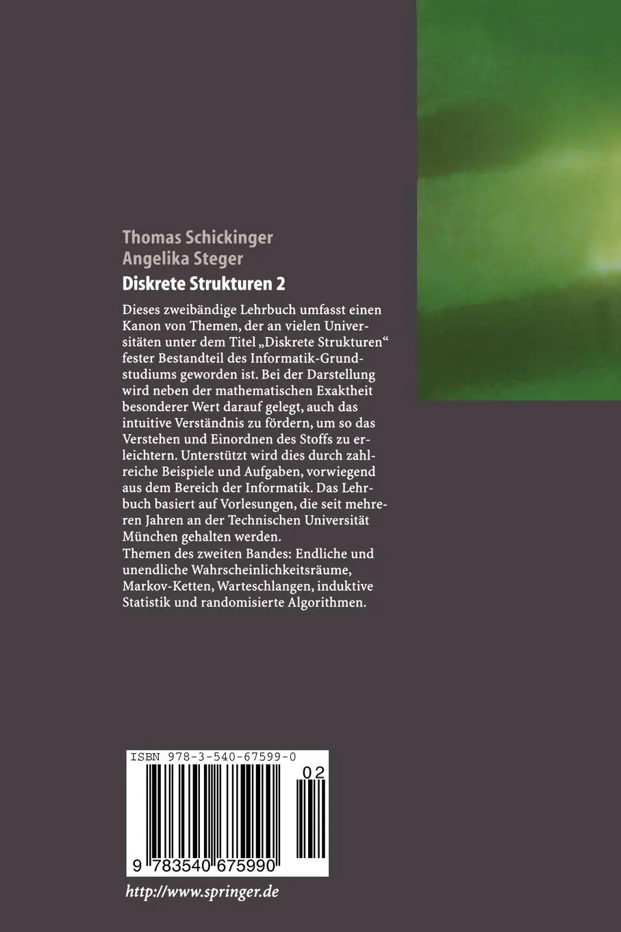Rückseite: 9783540675990 | Diskrete Strukturen 2 | Wahrscheinlichkeitstheorie und Statistik
