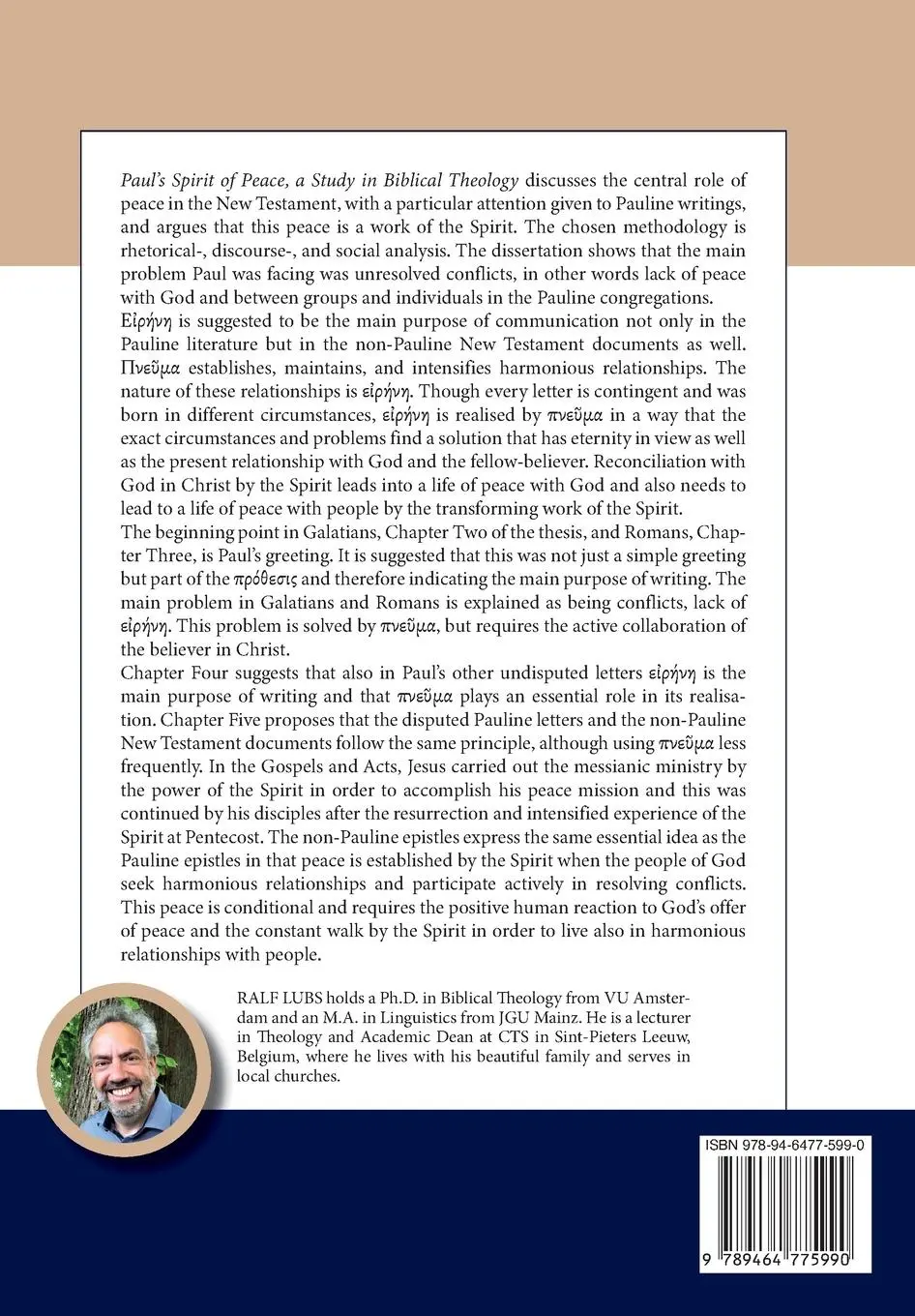 Rückseite: 9789464775990 | Paul's Spirit of Peace | A Study in Biblical Theology | Ralf Lubs