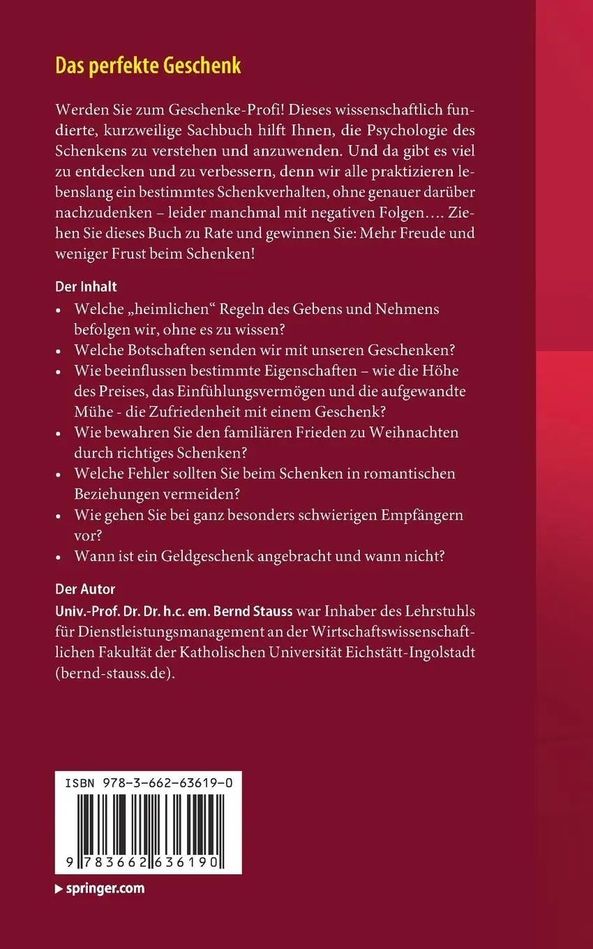 Rückseite: 9783662636190 | Das perfekte Geschenk | Zur Psychologie des Schenkens | Bernd Stauss