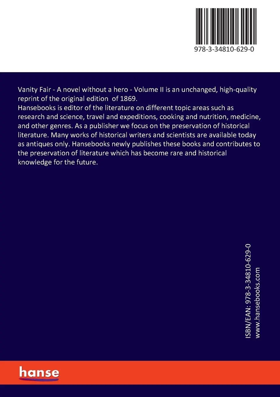 Rückseite: 9783348106290 | Vanity Fair | A novel without a hero - Volume II | Thackeray | Buch
