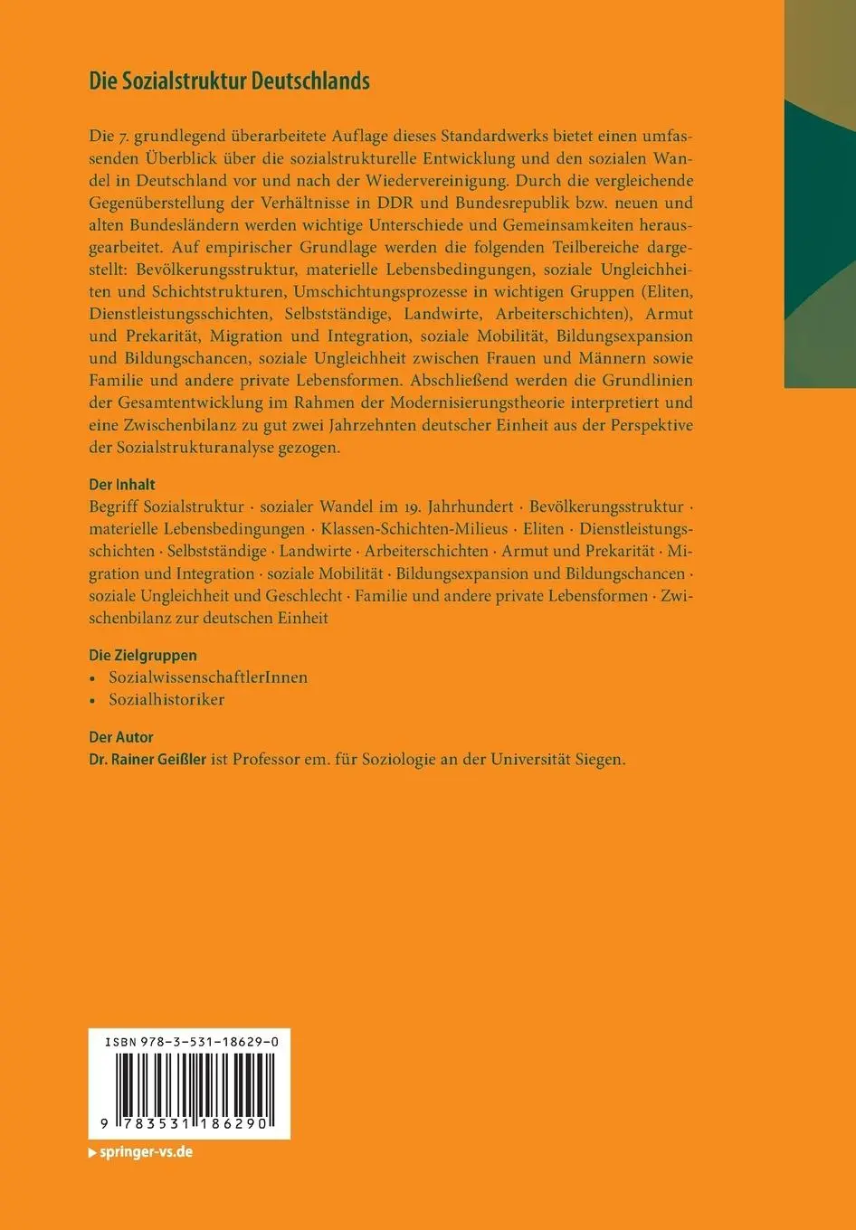 Rückseite: 9783531186290 | Die Sozialstruktur Deutschlands | Rainer Geißler | Taschenbuch | XVIII