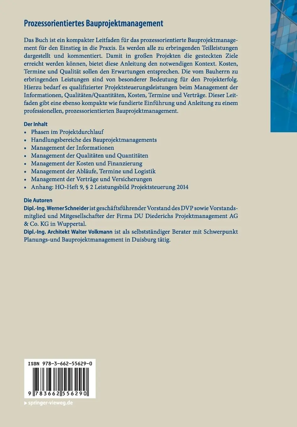 Rückseite: 9783662556290 | Prozessorientiertes Bauprojektmanagement | Kurzanleitung Heft 1 | Buch