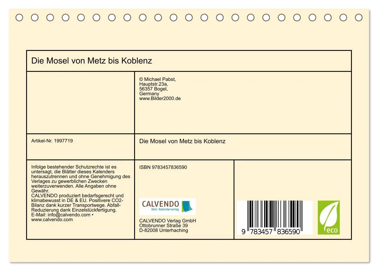 Bild: 9783457836590 | Die Mosel von Metz bis Koblenz (Tischkalender 2026 DIN A5 quer),...