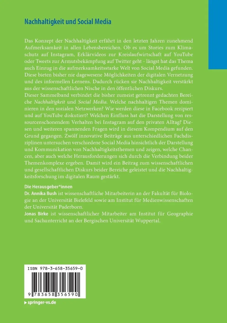 Rückseite: 9783658356590 | Nachhaltigkeit und Social Media | Annika Bush (u. a.) | Taschenbuch
