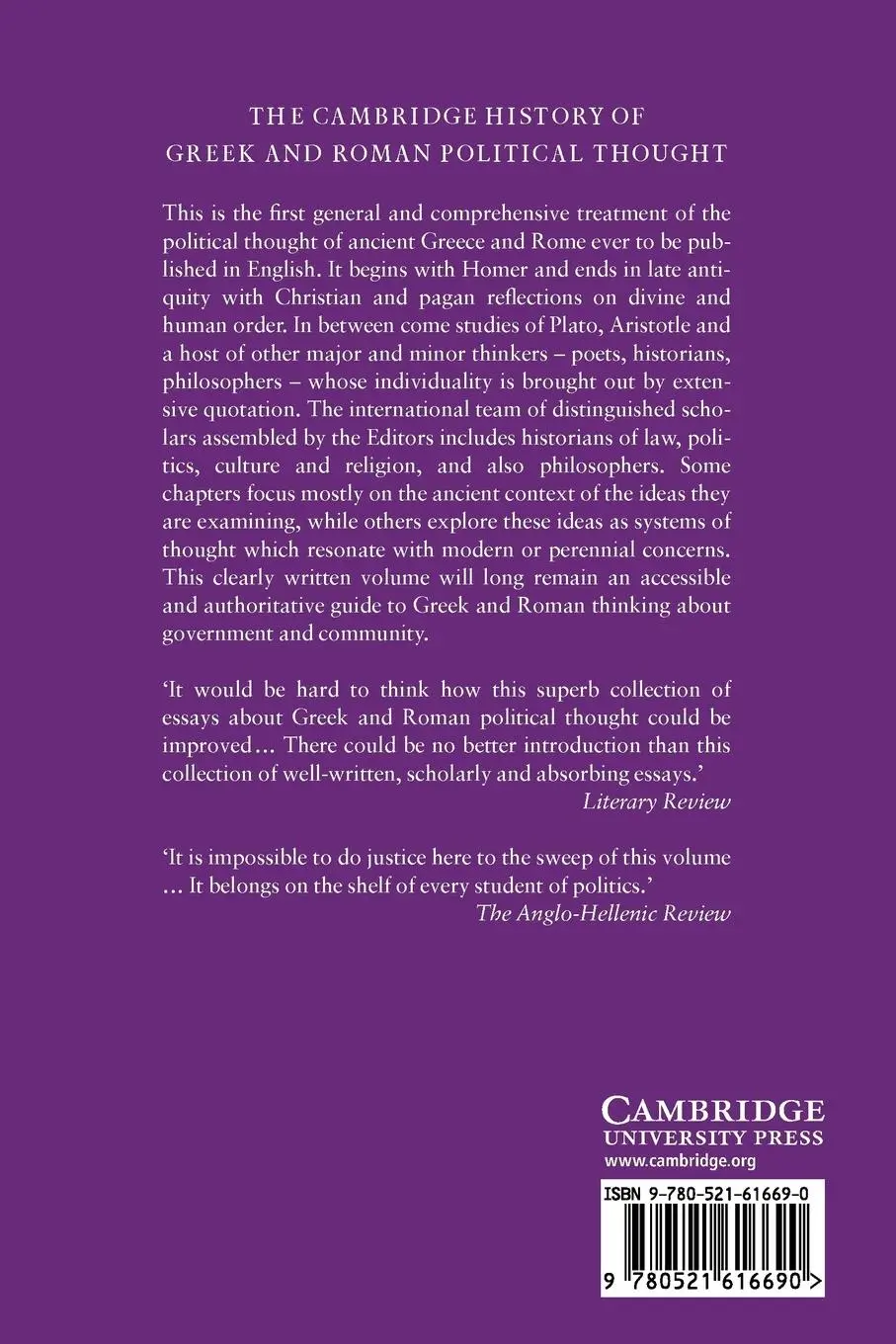 Rückseite: 9780521616690 | The Cambridge History of Greek and Roman Political Thought | Buch