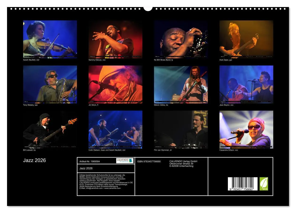 Bild: 9783457756690 | Jazz 2026 (hochwertiger Premium Wandkalender 2026 DIN A2 quer),...