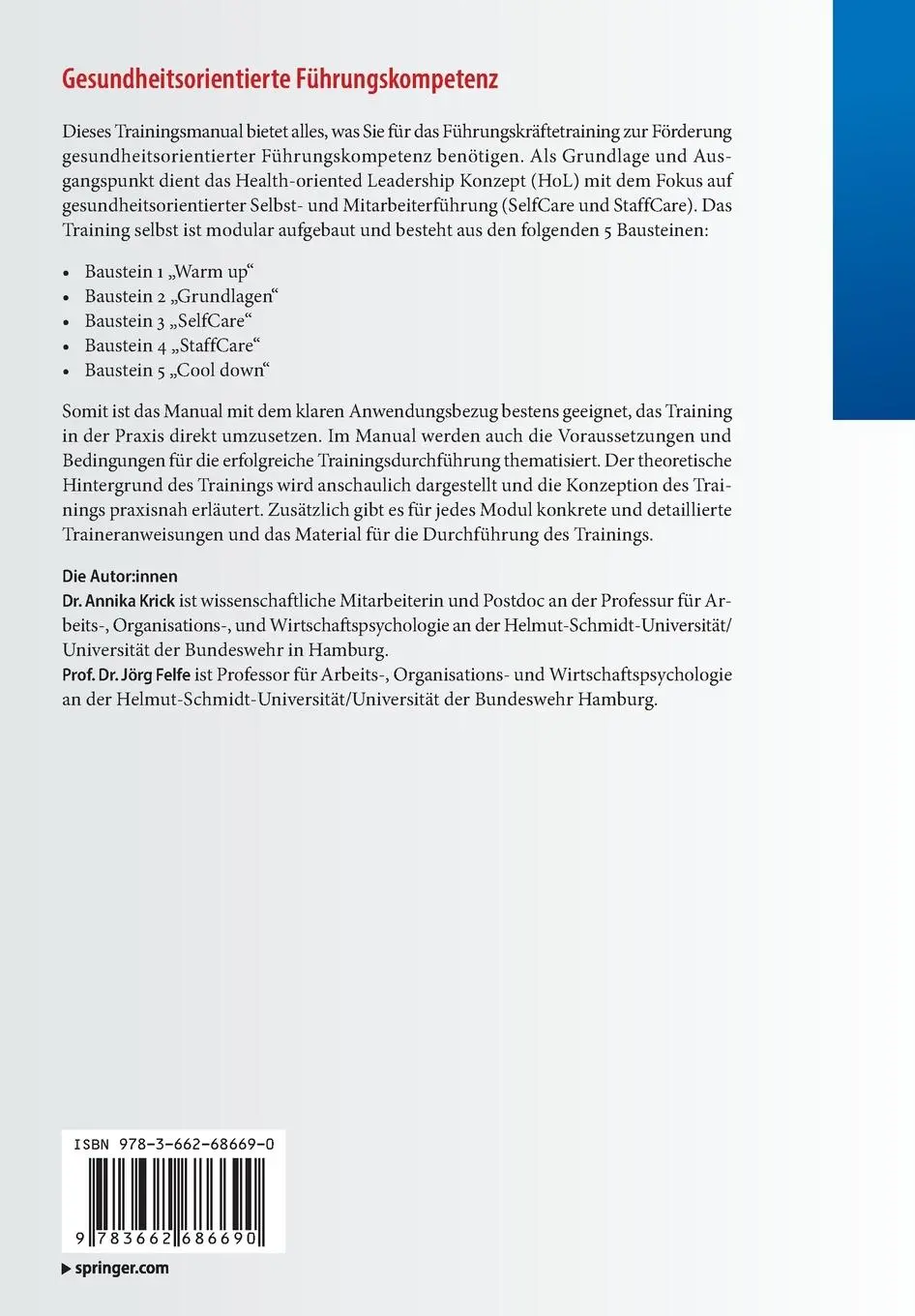 Rückseite: 9783662686690 | Gesundheitsorientierte Führungskompetenz | Trainingsmanual | Buch