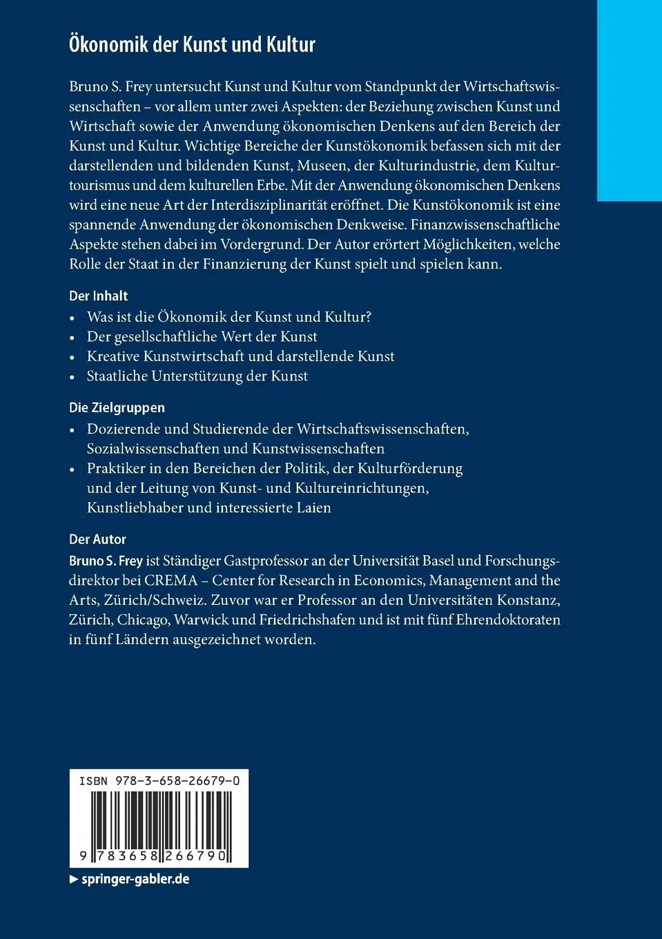 Rückseite: 9783658266790 | Ökonomik der Kunst und Kultur | Bruno S. Frey | Taschenbuch | x | 2019