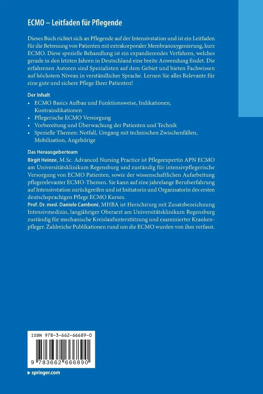 Rückseite: 9783662666890 | ECMO - Leitfaden für Pflegende | Daniele Camboni (u. a.) | Taschenbuch