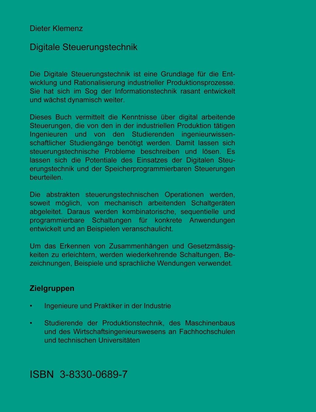 Rückseite: 9783833006890 | Digitale Steuerungstechnik für Ingenieure der Produktionstechnik
