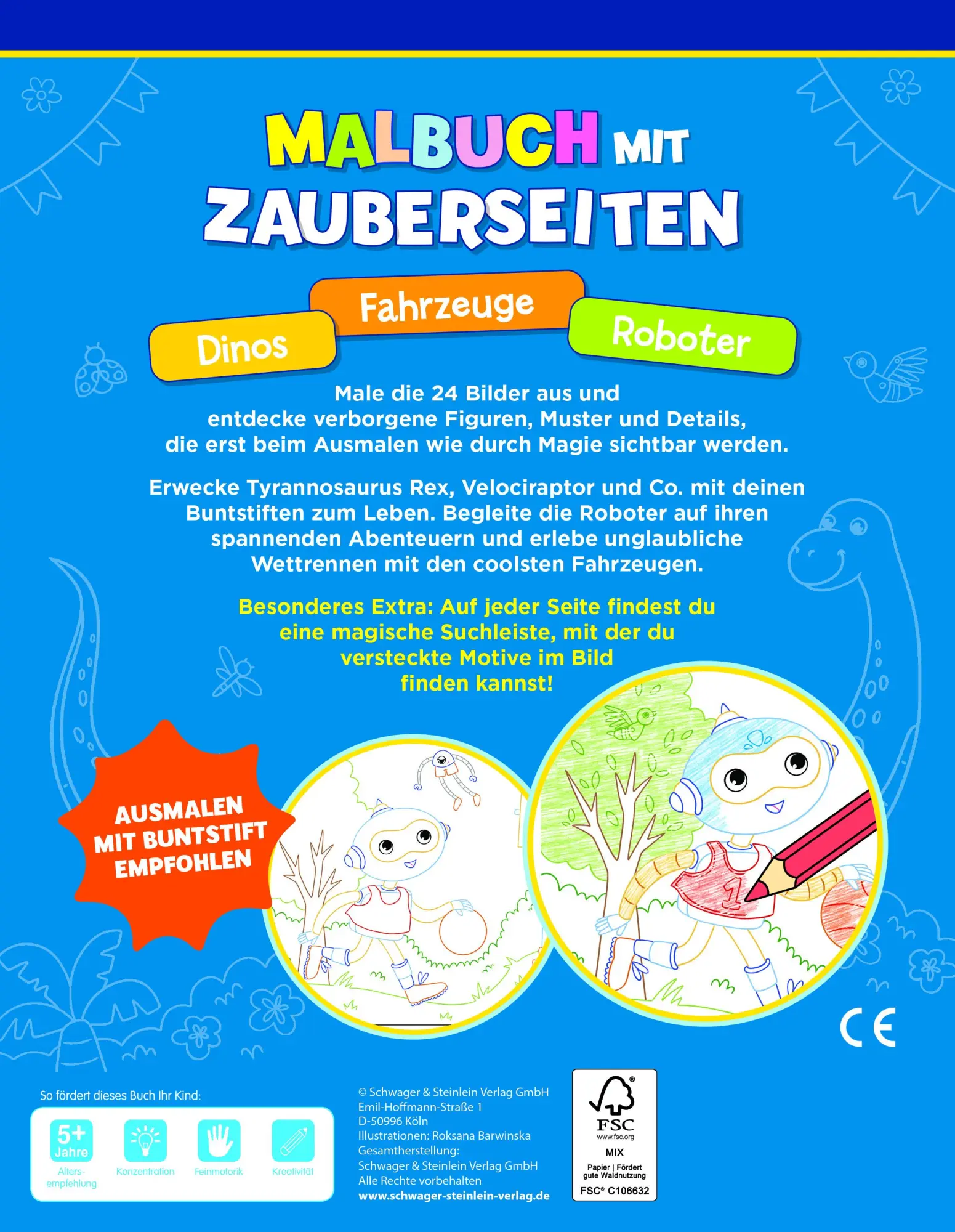 Rückseite: 9783849946890 | Malbuch mit Zauberseiten Dinos, Fahrzeuge, Roboter | GmbH | Buch