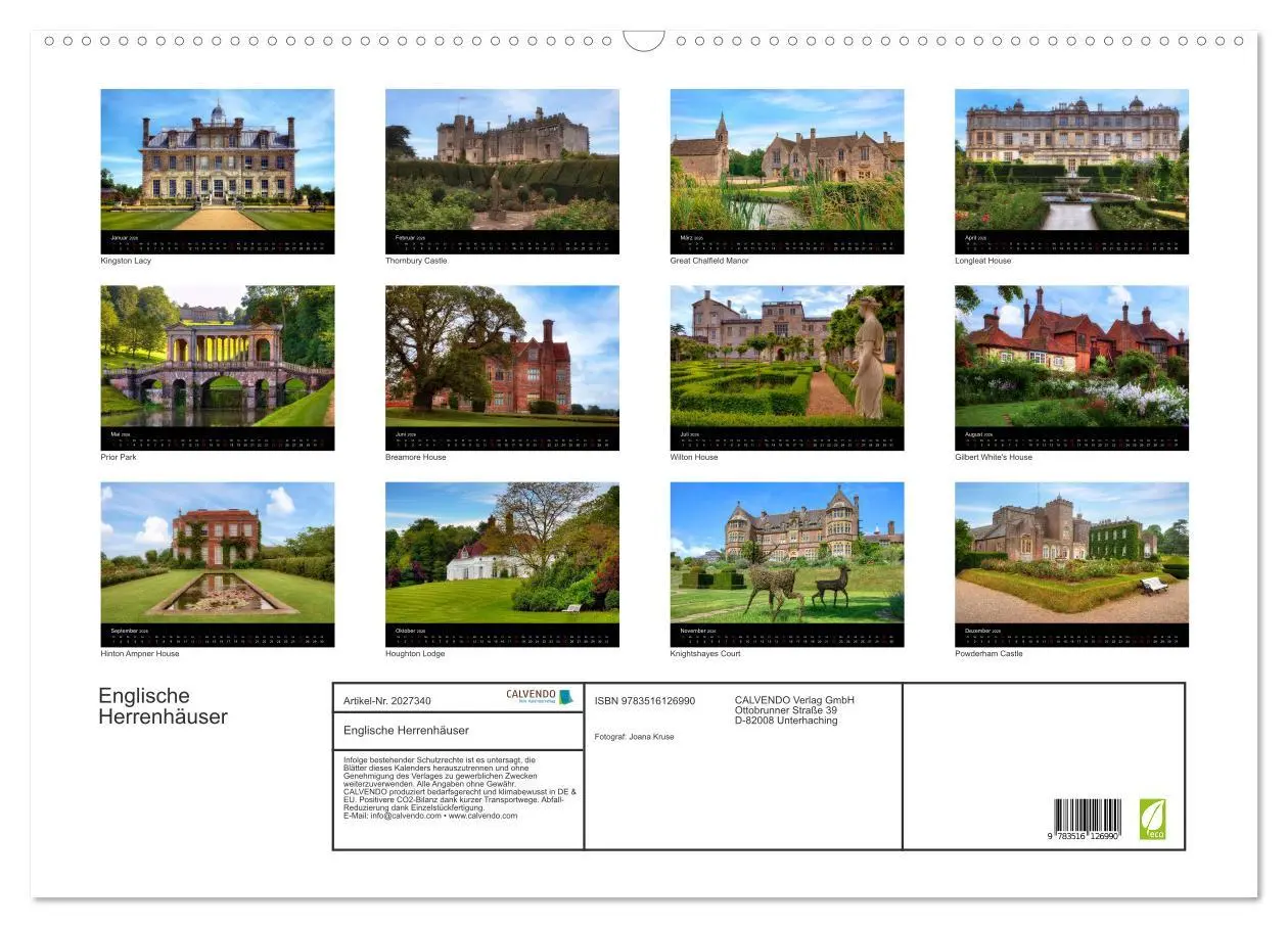 Bild: 9783516126990 | Englische Herrenhäuser (Wandkalender 2026 DIN A2 quer), CALVENDO...