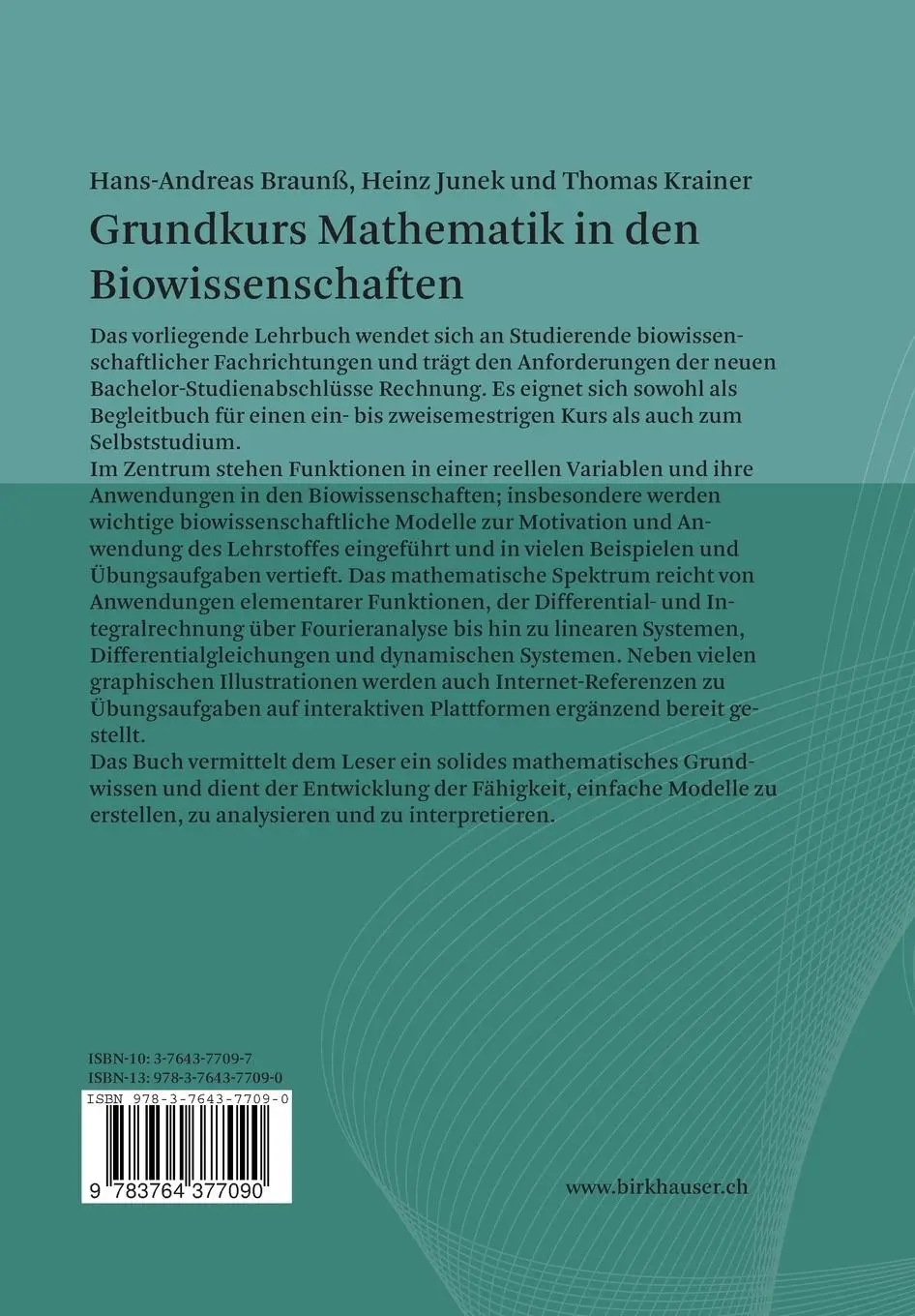 Rückseite: 9783764377090 | Grundkurs Mathematik in den Biowissenschaften | Braunß (u. a.) | Buch
