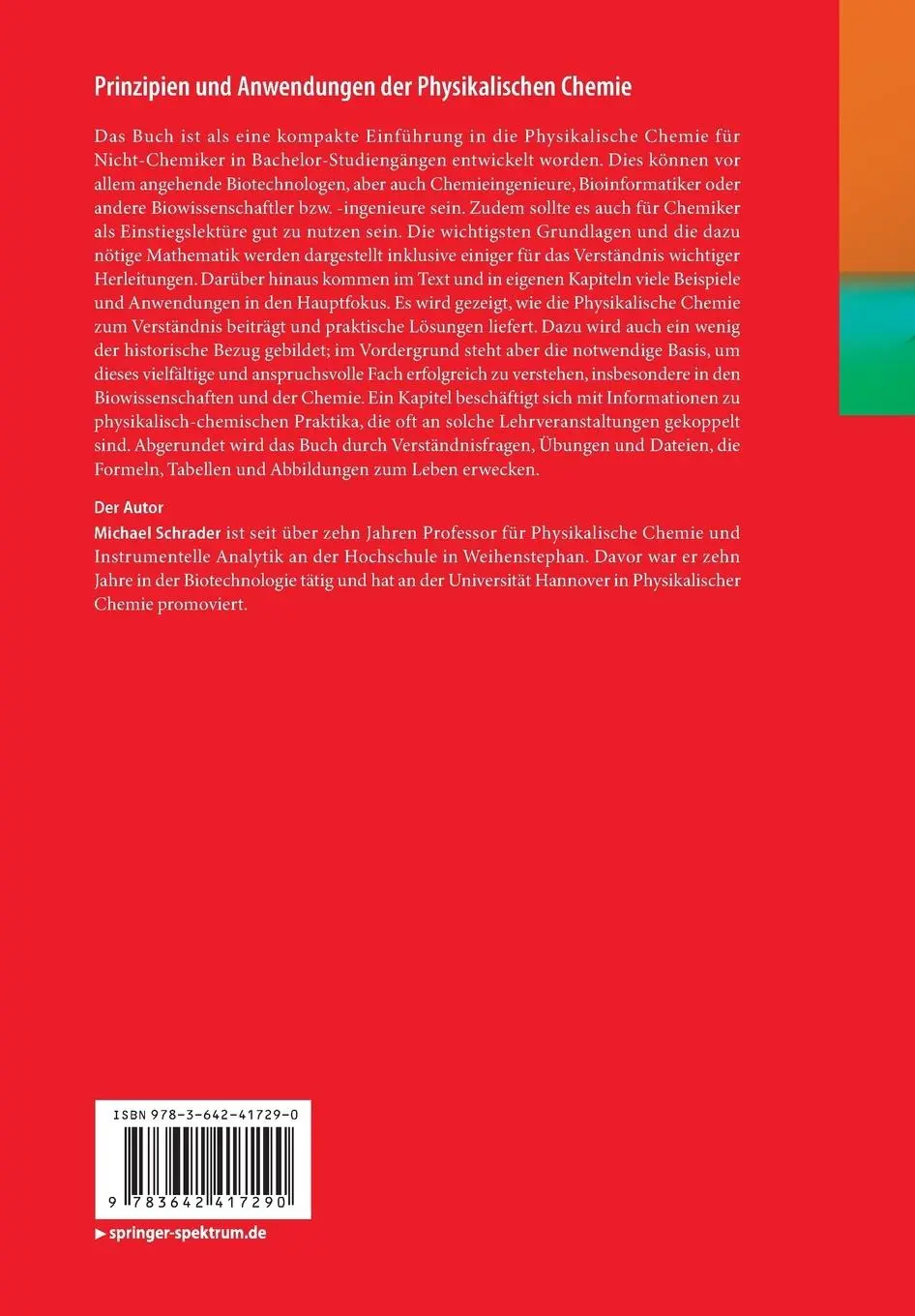 Rückseite: 9783642417290 | Prinzipien und Anwendungen der Physikalischen Chemie | Schrader | Buch