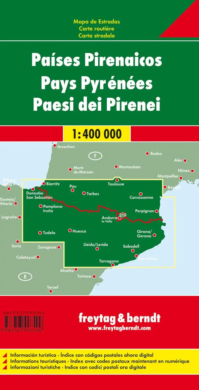 Rückseite: 9783707907490 | Pyrenäenländer 1 : 400 000. Autokarte | Freytag-Berndt und Artaria KG