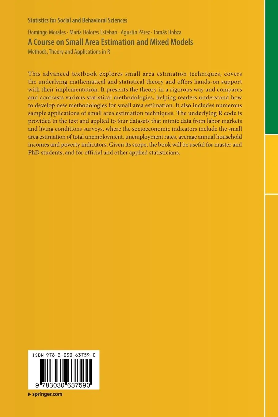 Rückseite: 9783030637590 | A Course on Small Area Estimation and Mixed Models | Morales (u. a.)