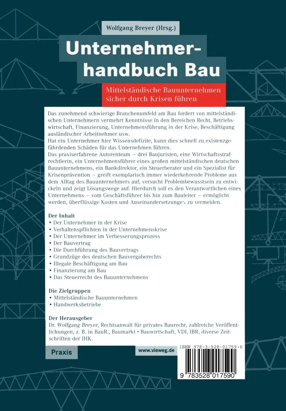 Rückseite: 9783528017590 | Unternehmerhandbuch Bau | Wolfgang Breyer | Taschenbuch | xii | 2005