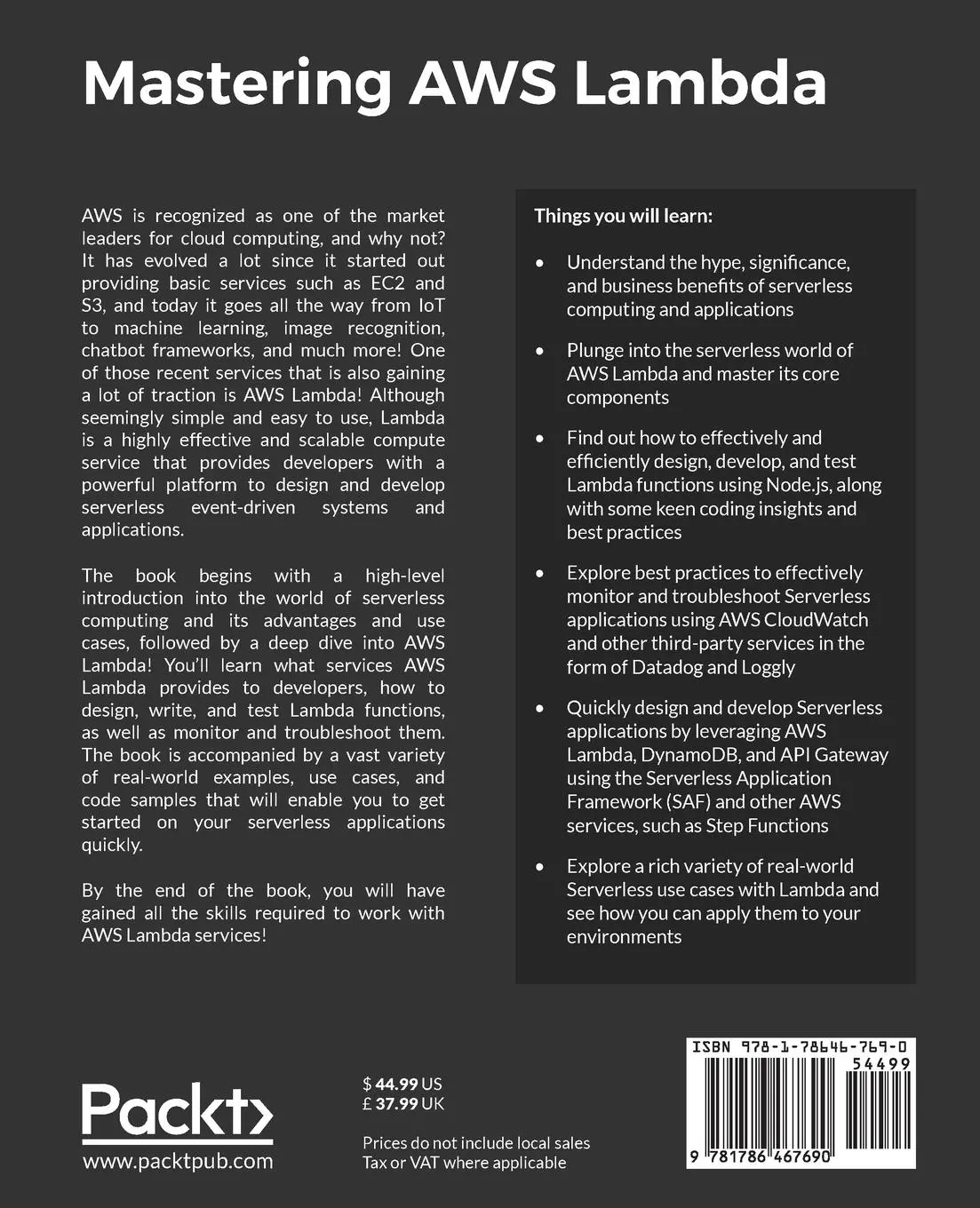 Rückseite: 9781786467690 | Mastering AWS Lambda | Yohan Wadia (u. a.) | Taschenbuch | Englisch