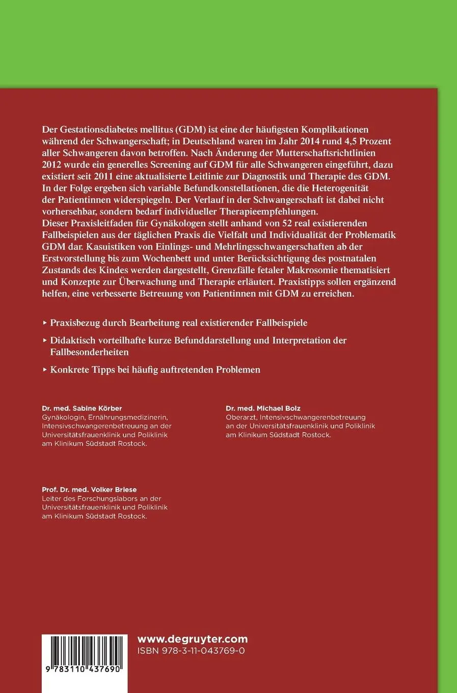 Rückseite: 9783110437690 | Praxisbuch Gestationsdiabetes mellitus | Sabine Körber (u. a.) | Buch