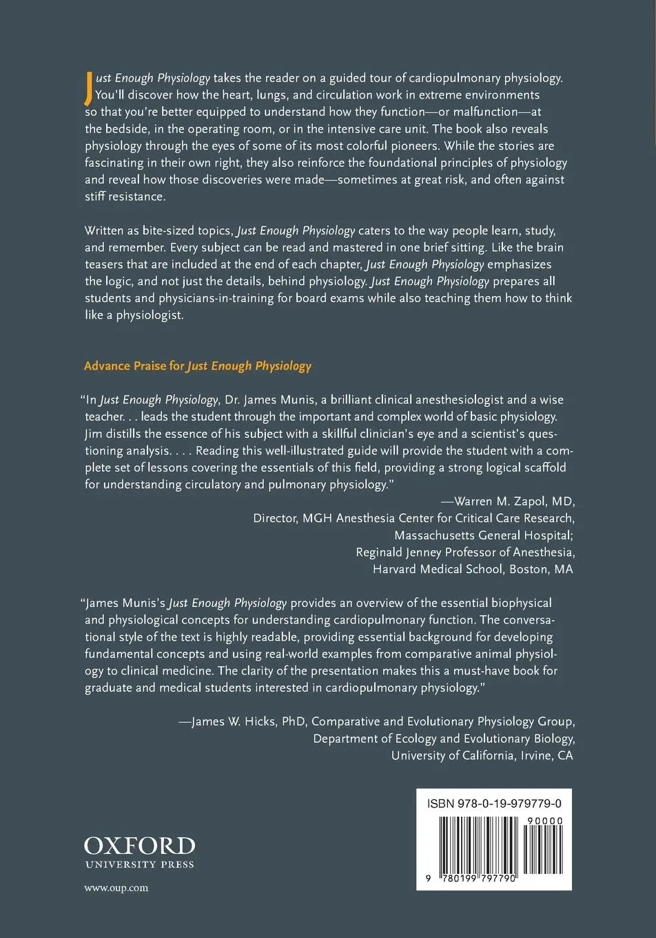 Rückseite: 9780199797790 | Just Enough Physiology | James R Munis | Taschenbuch | Englisch | 2012