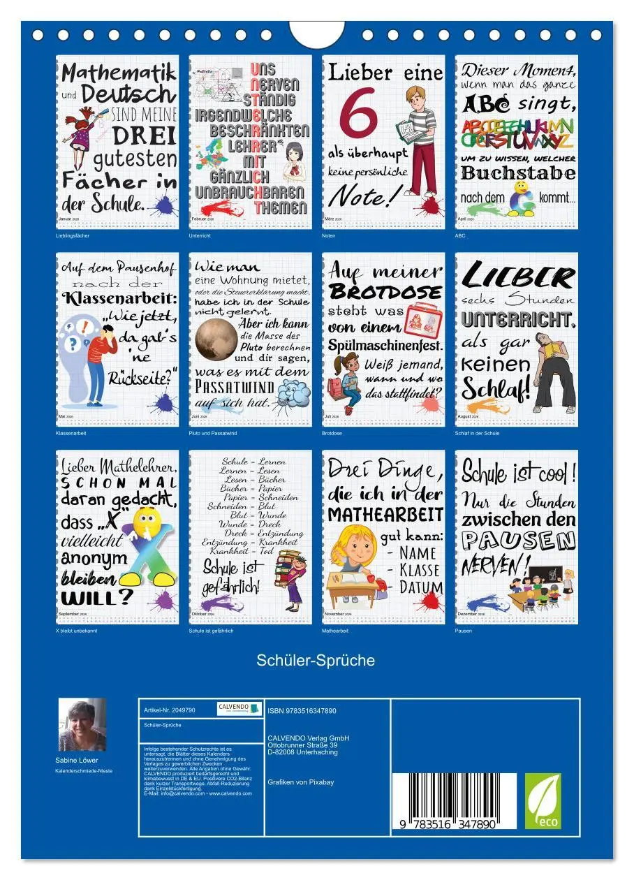 Bild: 9783516347890 | Schüler-Sprüche (Wandkalender 2026 DIN A4 hoch), CALVENDO...
