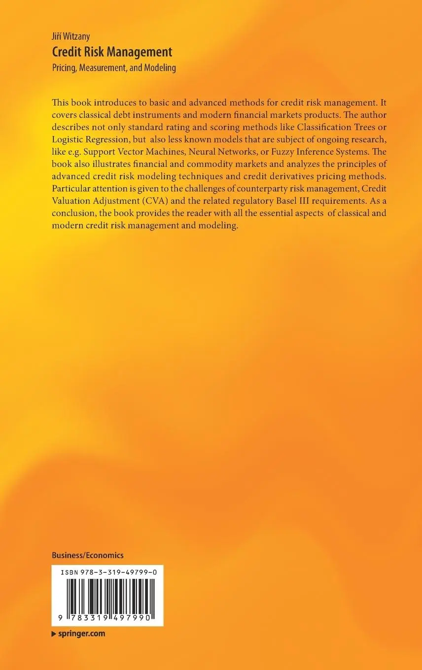 Rückseite: 9783319497990 | Credit Risk Management | Pricing, Measurement, and Modeling | Witzany