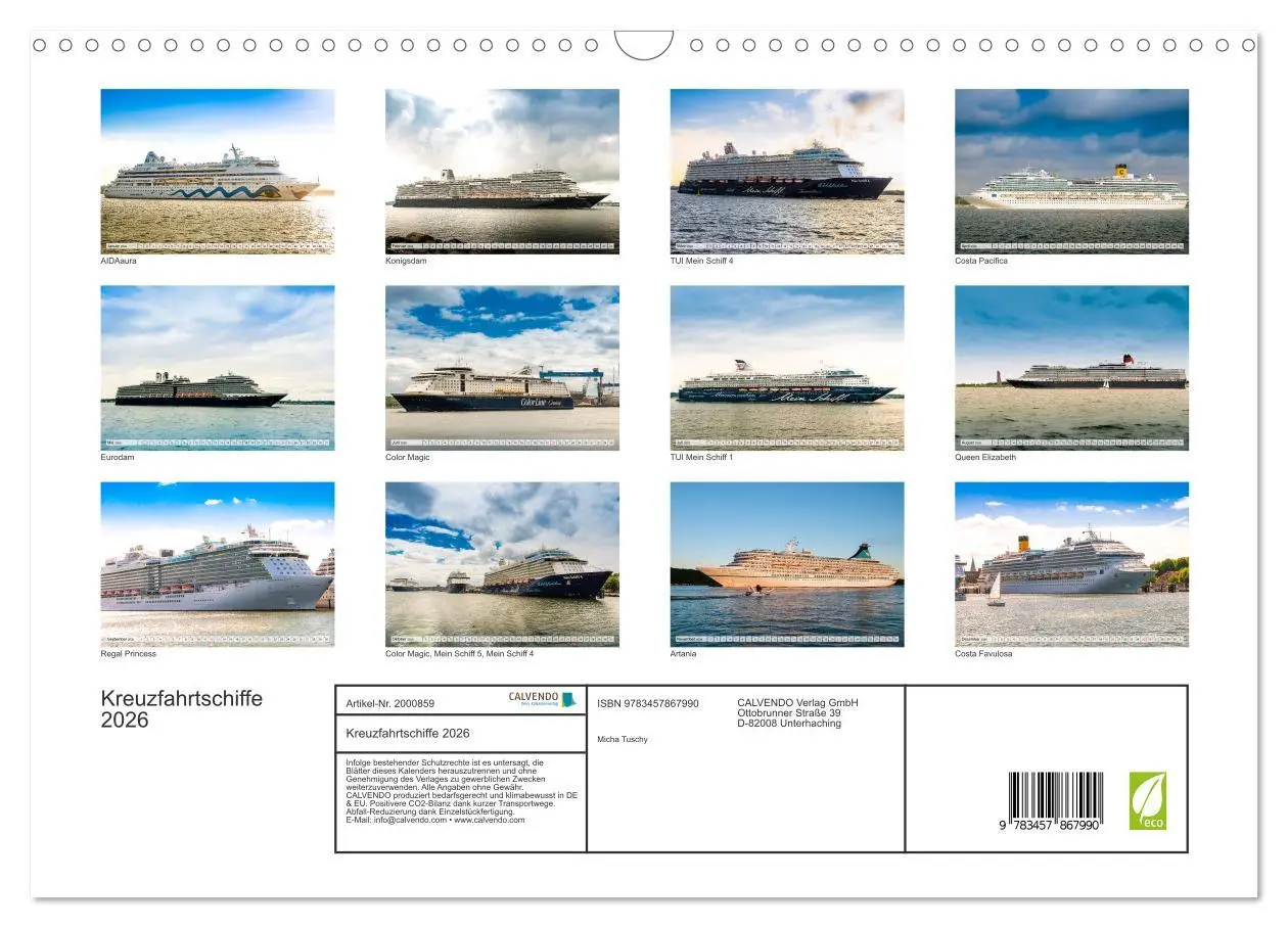 Bild: 9783457867990 | Kreuzfahrtschiffe 2026 (Wandkalender 2026 DIN A3 quer), CALVENDO...