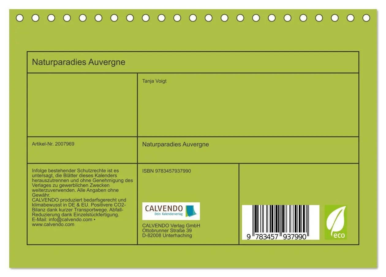 Bild: 9783457937990 | Naturparadies Auvergne (Tischkalender 2026 DIN A5 quer), CALVENDO...