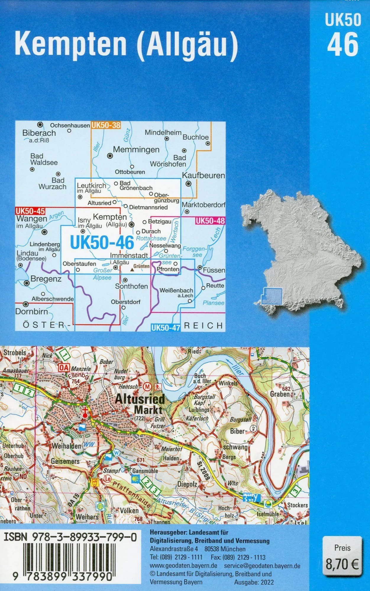 Bild: 9783899337990 | Kempten (Allgäu) 1 : 50 000 (UK50-46) | Digitalisierung | (Land-)Karte
