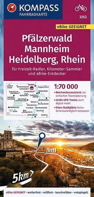 Cover: 9783990448090 | KOMPASS Fahrradkarte 3352 Pfälzerwald, Mannheim, Heidelberg, Rhein...
