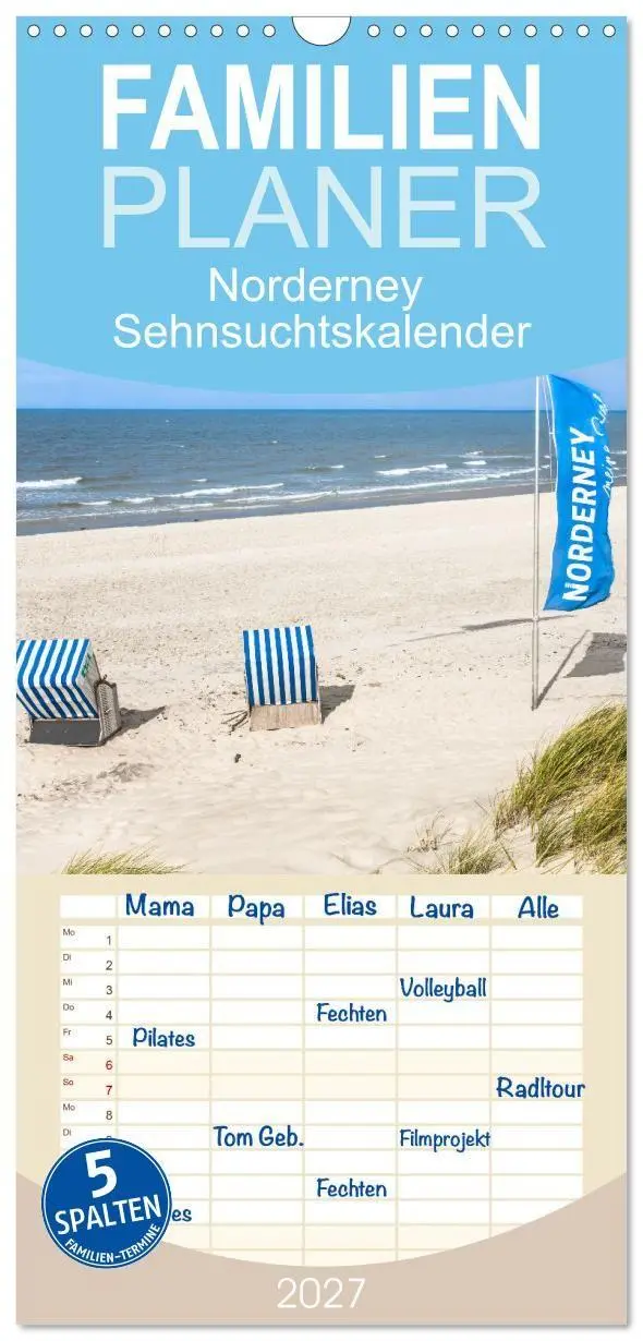 Cover: 9783594298190 | Familienplaner 2027 - Norderney Sehnsuchtskalender mit 5 Spalten...