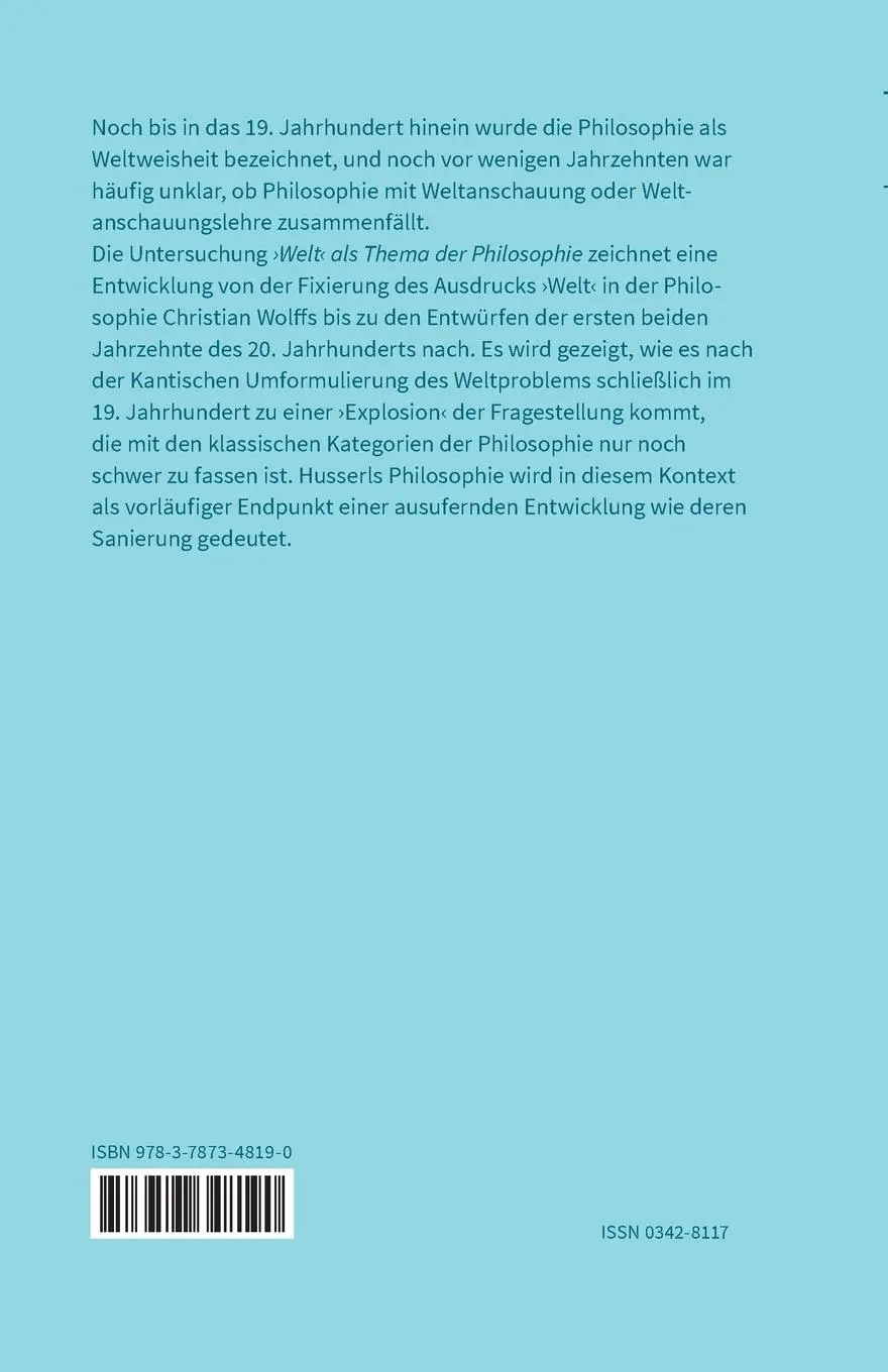 Rückseite: 9783787348190 | ¿Welt¿ als Thema der Philosophie | Christian Bermes | Taschenbuch