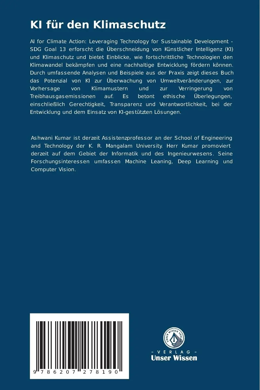 Rückseite: 9786207278190 | KI für den Klimaschutz | Ashwani Kumar | Taschenbuch | 84 S. | Deutsch