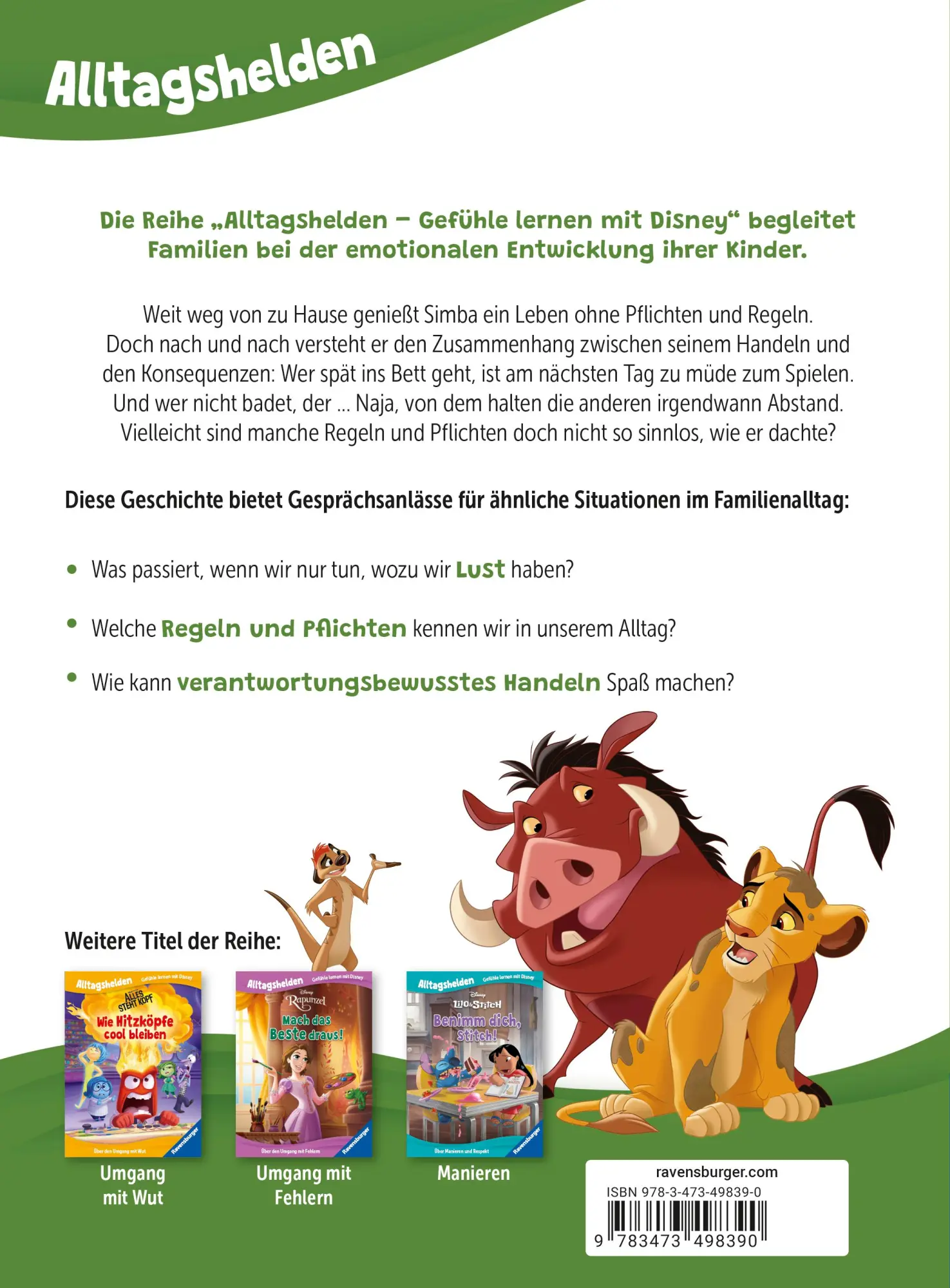 Rückseite: 9783473498390 | Alltagshelden - Gefühle lernen mit Disney: Disney Der König der...