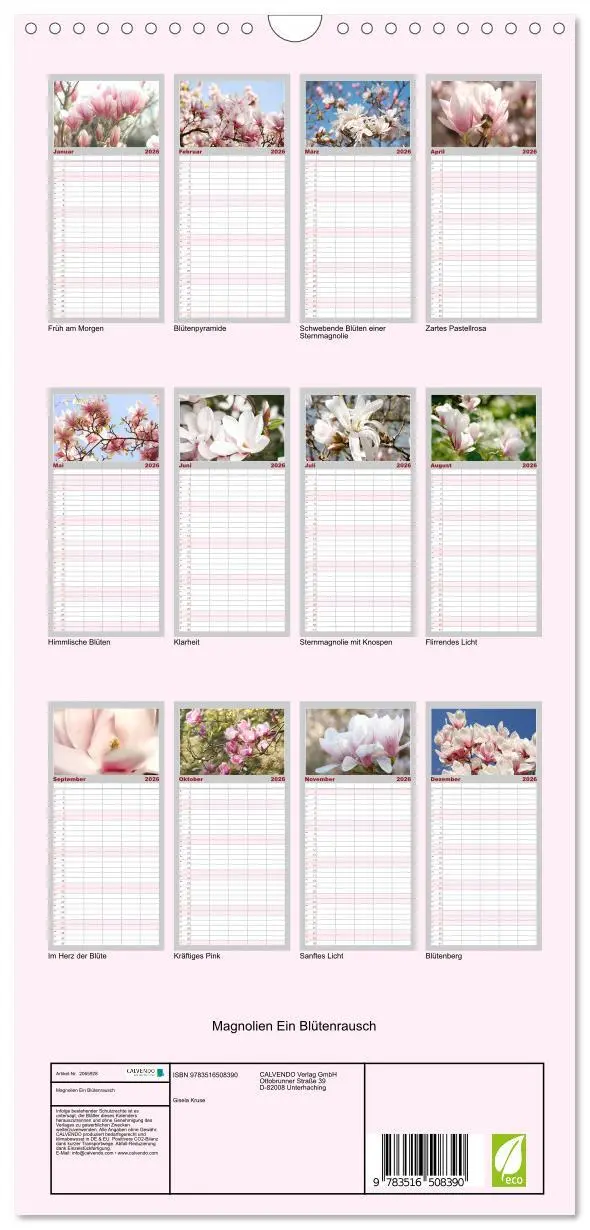 Bild: 9783516508390 | Familienplaner 2026 - Magnolien Ein Blütenrausch mit 5 Spalten...