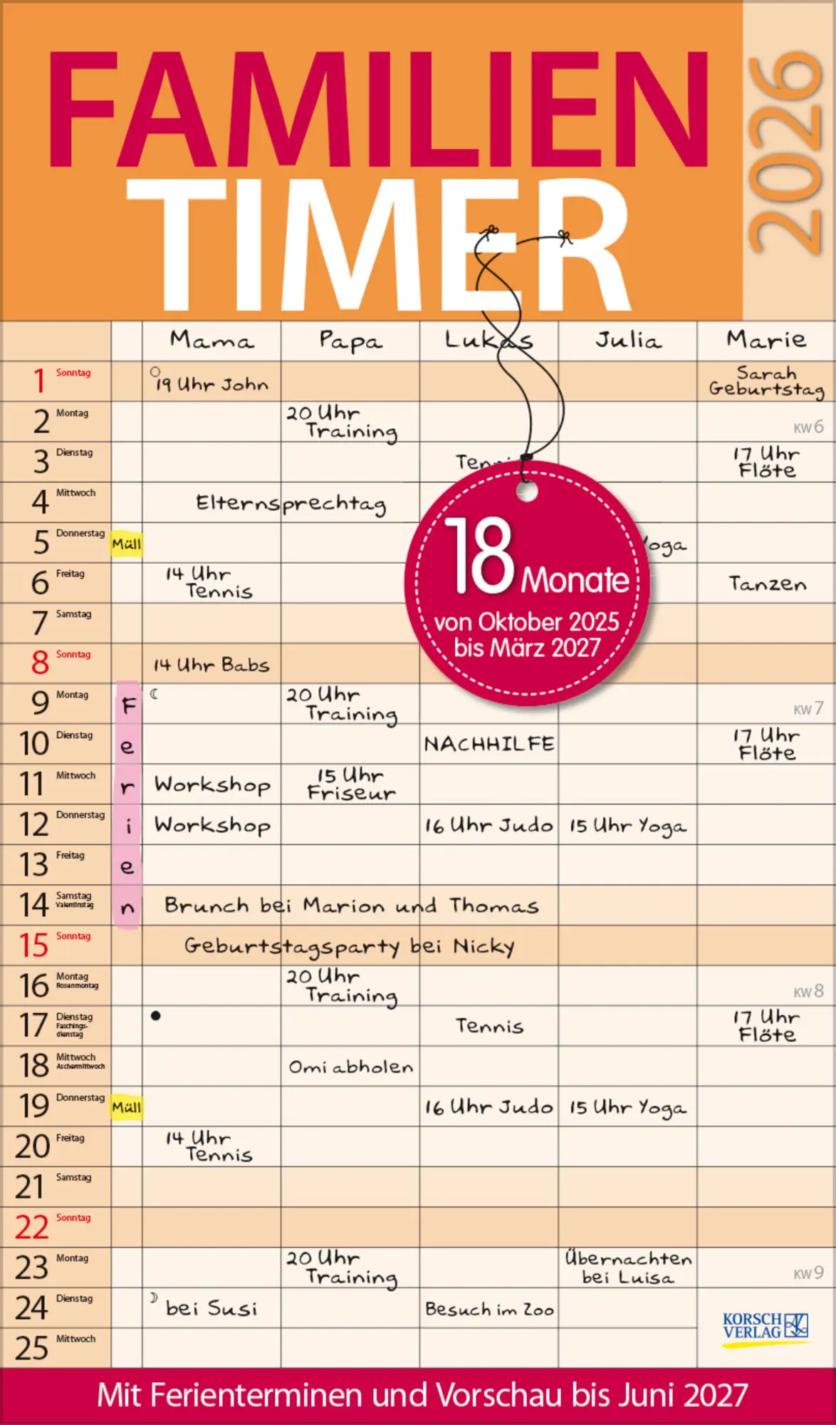 Cover: 9783731888390 | Familientimer 18 Monate 2026/2027 | Verlag Korsch | Kalender | 20 S.