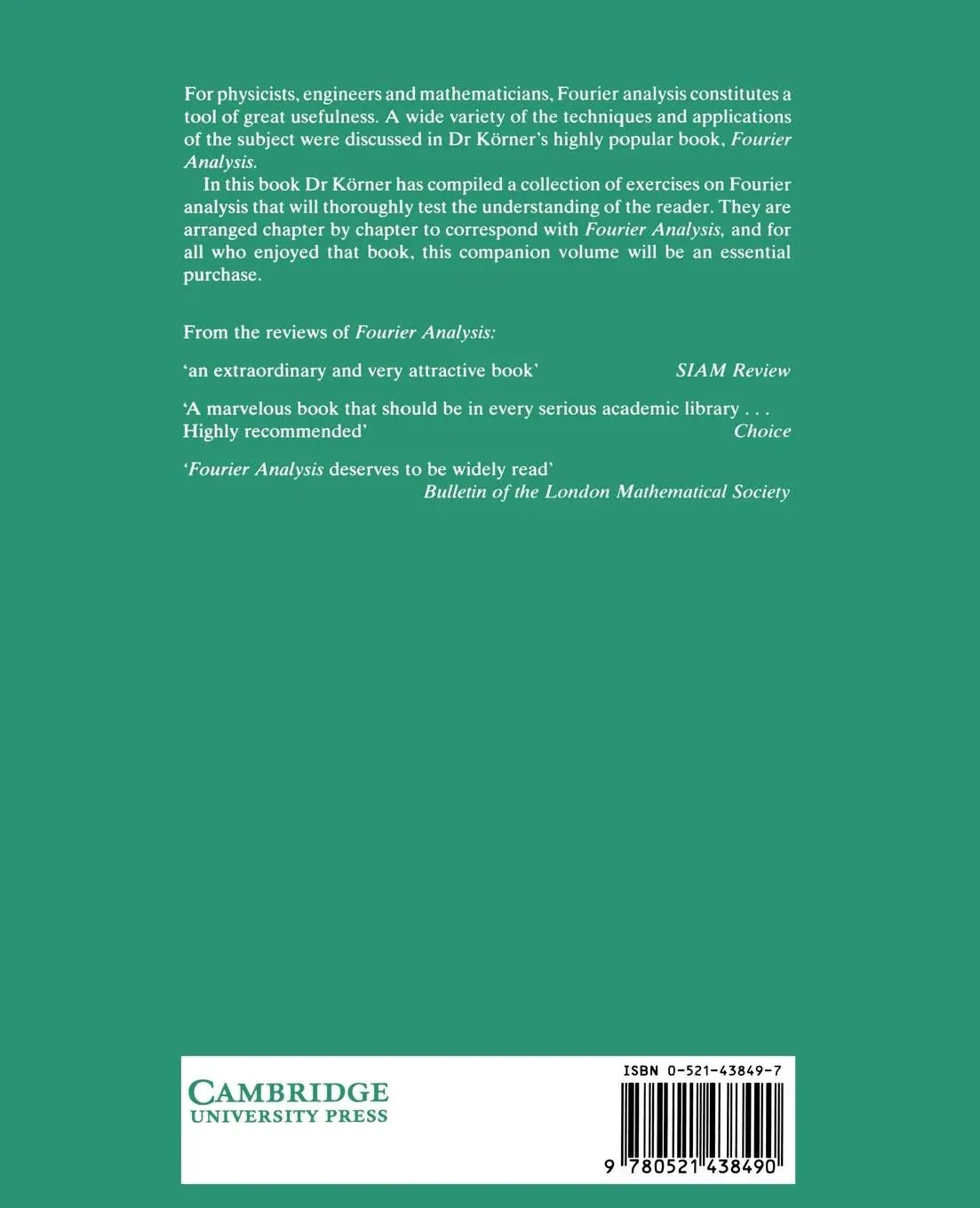 Rückseite: 9780521438490 | Exercises in Fourier Analysis | T. W. Korner | Taschenbuch | Englisch