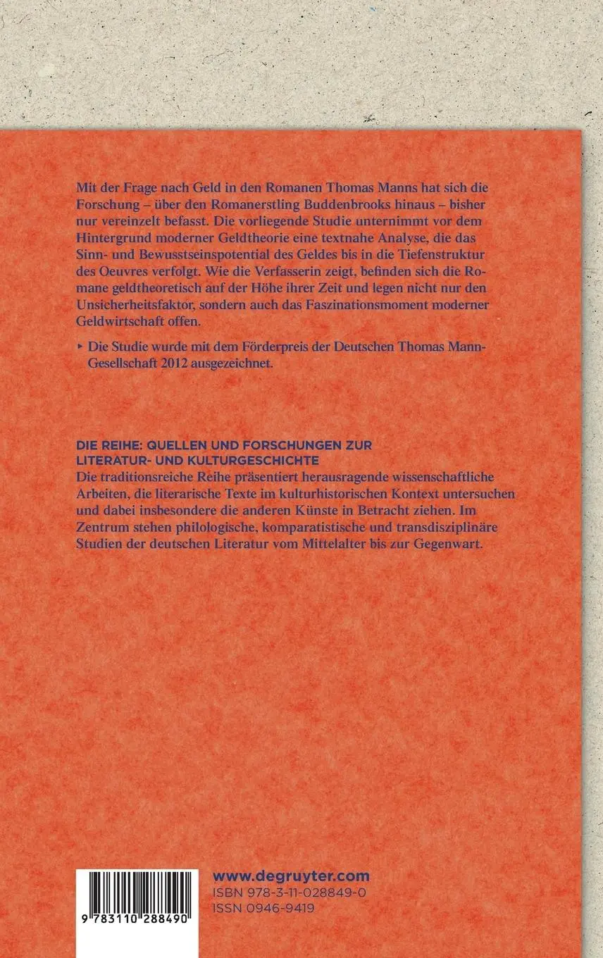 Rückseite: 9783110288490 | Geldströme | Ökonomie im Romanwerk Thomas Manns | Anna Kinder | Buch
