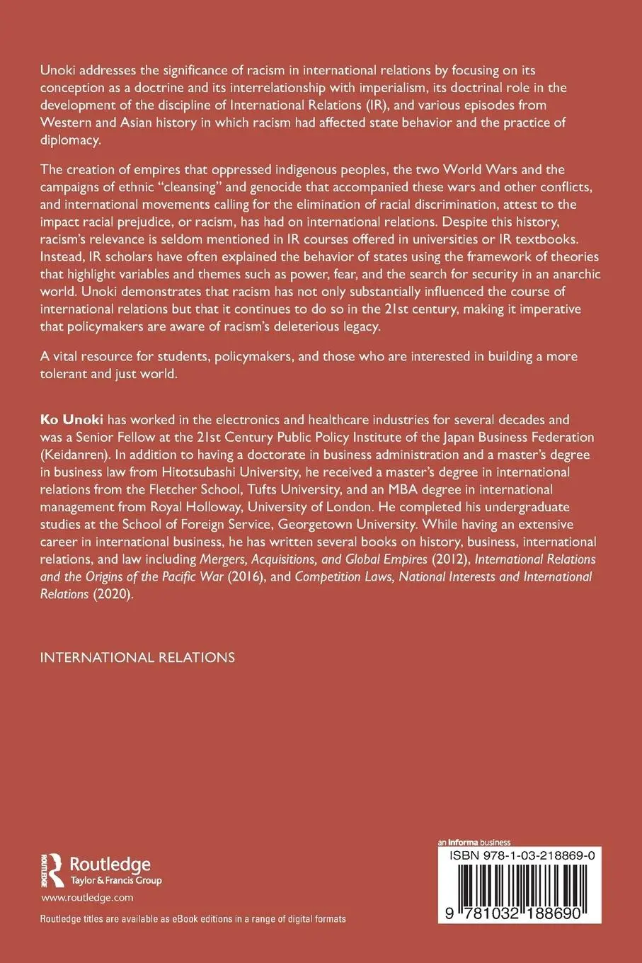 Rückseite: 9781032188690 | Racism, Diplomacy, and International Relations | Ko Unoki | Buch