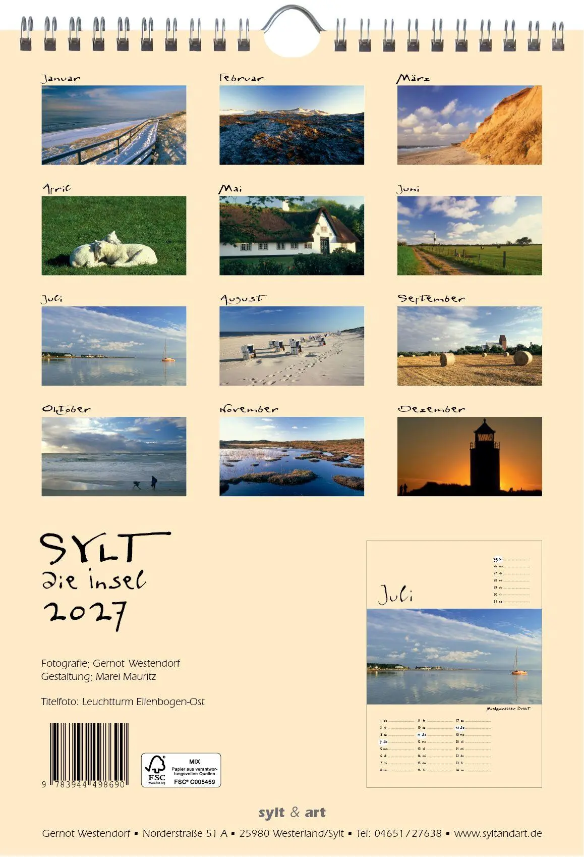 Bild: 9783944498690 | Sylt-die Insel 2027 A4 Kalender | Gernot Westendorf | Kalender | 2027